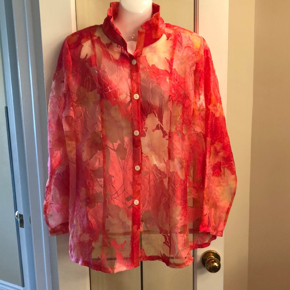 Trisha Tyler Sheer Pink Floral Blouse